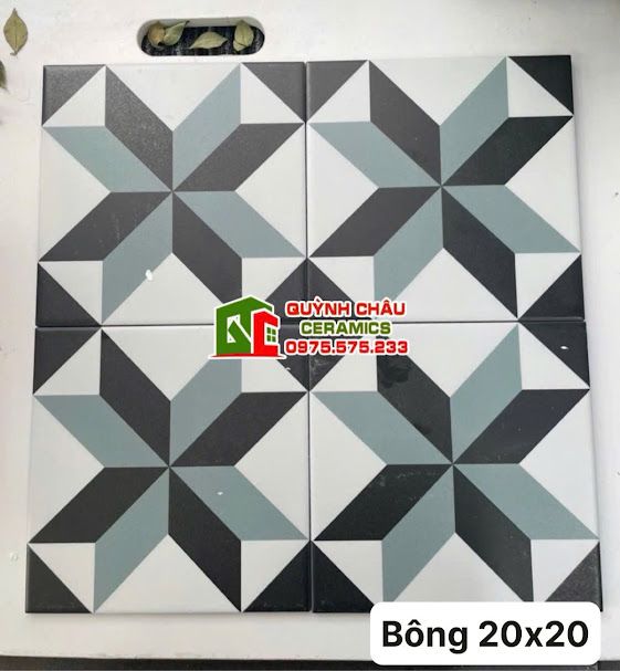 Gạch bông 20x20 xanh đen trắng mix màu