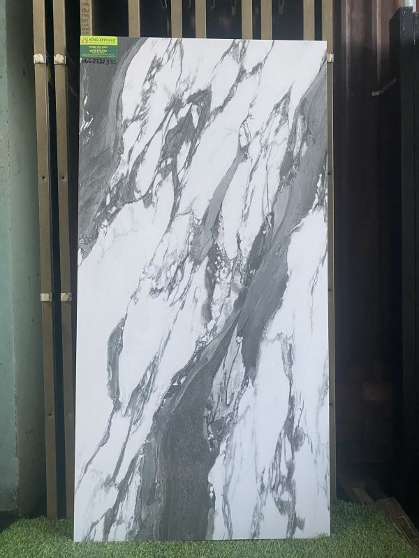 Mẫu gạch mới nhất 60x120 bóng kiếng trắng vân xám ốp lát phòng khách đẹp