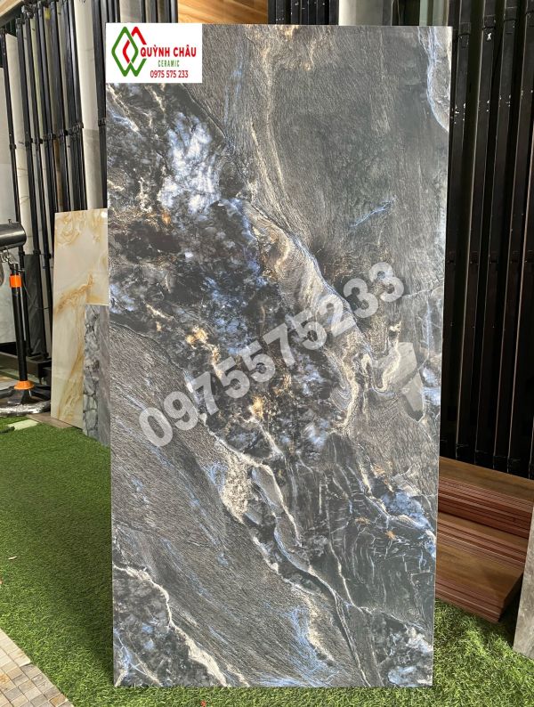 Gạch xương đá đồng chất 60x120 vân đá màu tối bóng kiếng TQ