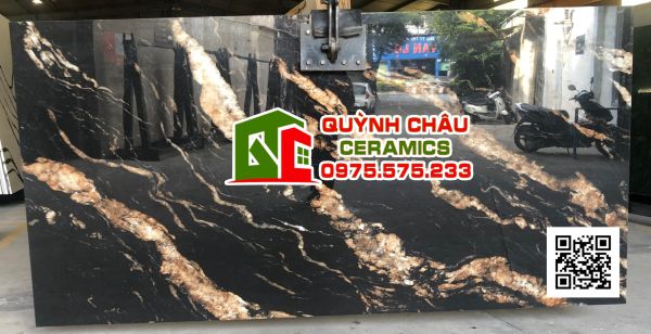 Gạch ốp lát ấn độ 120x240 đá marble đen vàng đẹp siêu bóng