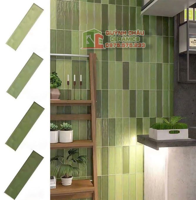 Gạch thẻ mờ 75x300 gợn sóng xanh lá