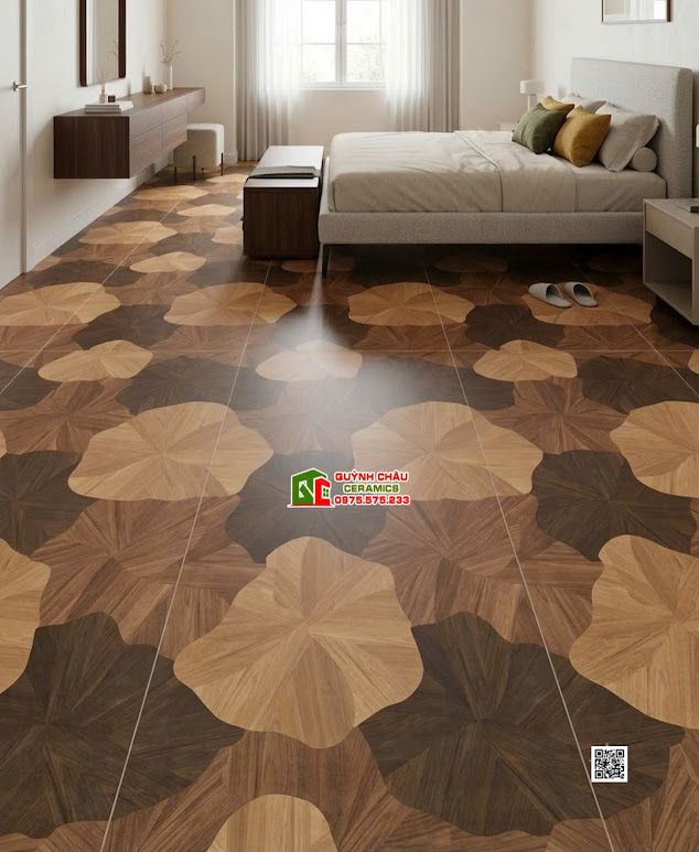 Gạch hoa văn lá sen giả gỗ 60x120 cao cấp