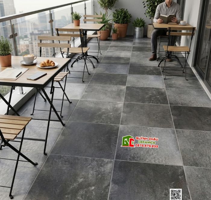 Gạch 40x40 mờ loang màu hiệu ứng xi măng xám đen