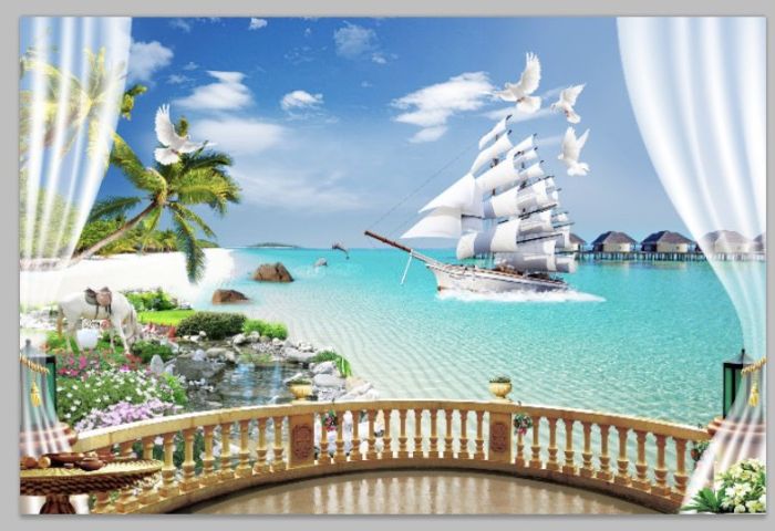 Tranh kính thuyền biển và thiên nhiên đẹp