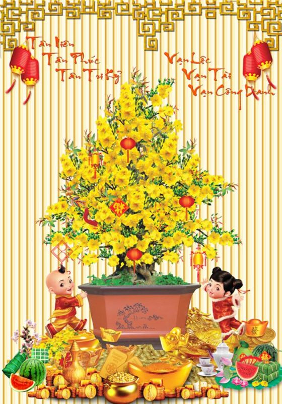 Gạch tranh hoa mai vàng phủ kính