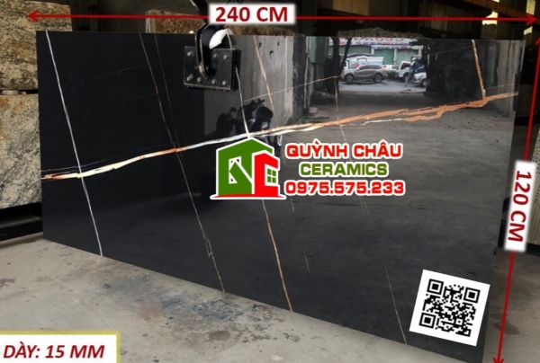 Gạch đá khổ lớn ấn độ 120x240 đen vân siêu bóng đẹp