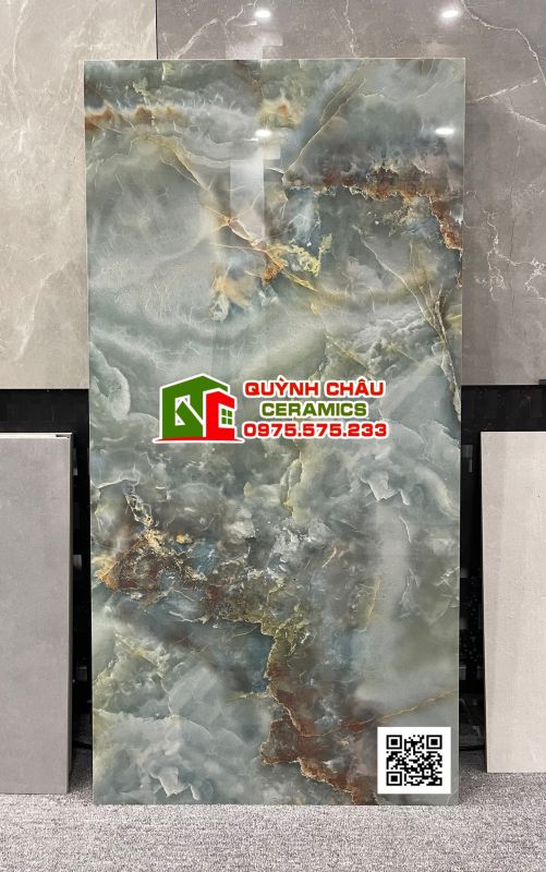 Gạch 60x120 ấn độ màu xanh ngọc bích mã não jade green bề mặt bóng