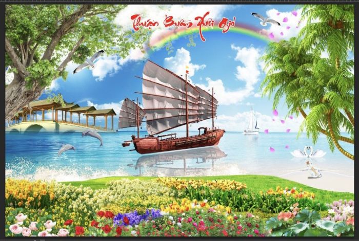 Tranh kính thuyền biển và thiên nhiên đẹp