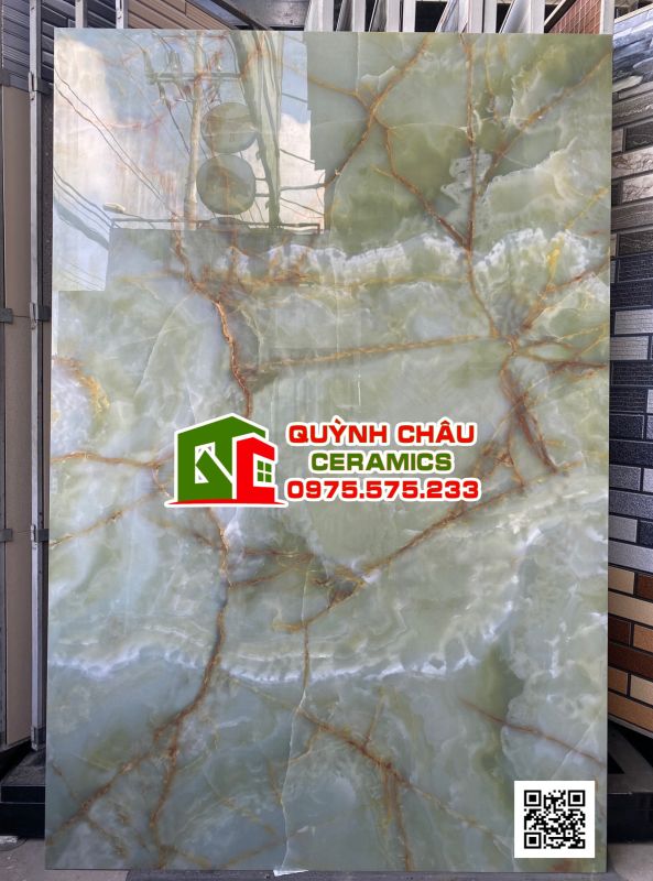 Gạch ốp lát ấn độ 120x180 vân đá xanh Onyx Green màu xanh ngọc độc lạ đẹp mắt