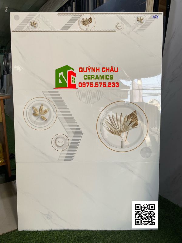 Gạch ốp tường 40x80 phòng khách đá bóng kính trắng vân