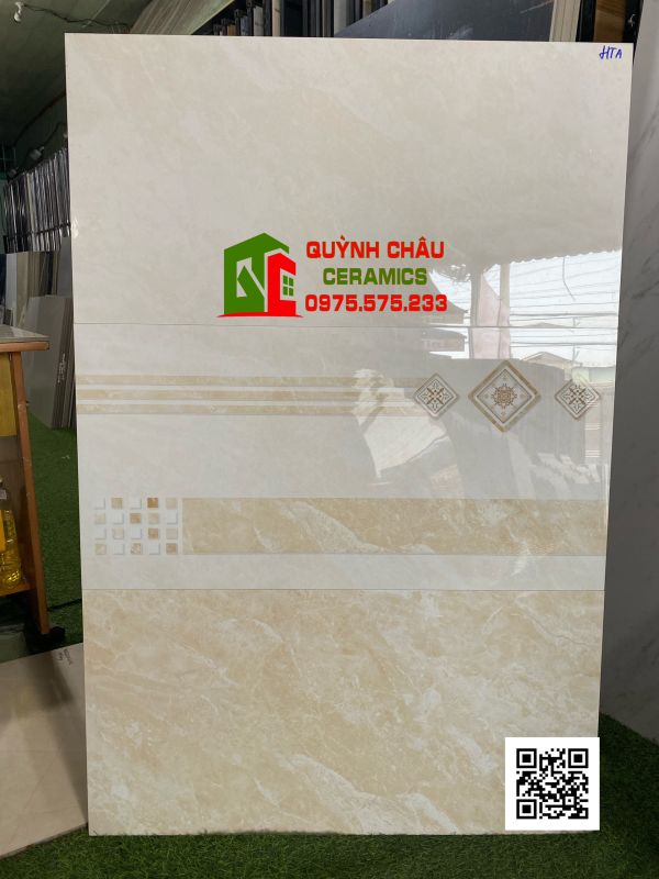 Gạch ốp tường màu kem vàng 40x80 đá bóng kiếng