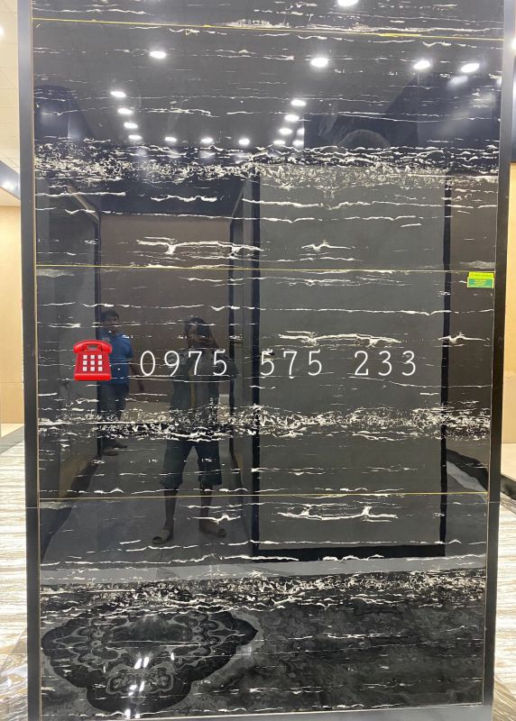 Gạch ốp lát siêu bóng kiếng 80x160 ấn độ đen vân trắng mặt tiền lát nền đẹp 3406