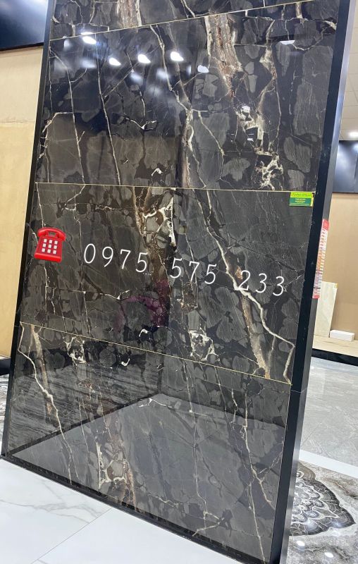 Gạch ốp lát nền biệt thự nhà vườn 800x1600 vân đá nâu đen bóng kiếng 3408