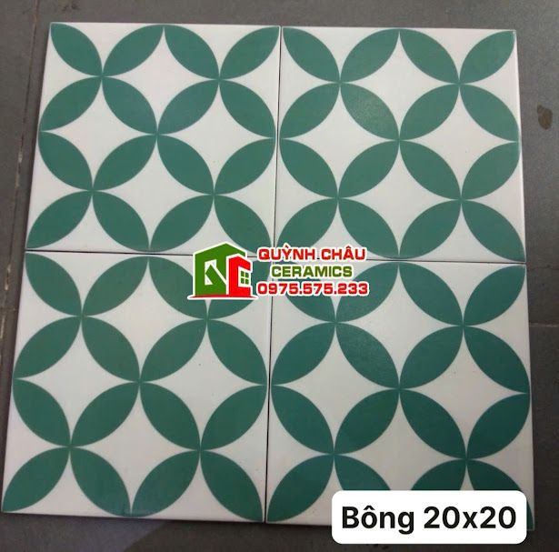 Gạch bông hoa văn đồng tiền xanh lá 20x20 cm