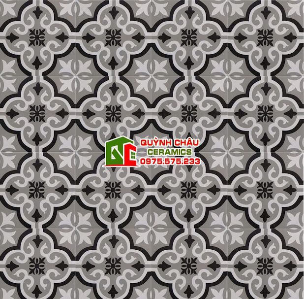 Gạch bông 20x20 xám phối hoa văn đen trắng