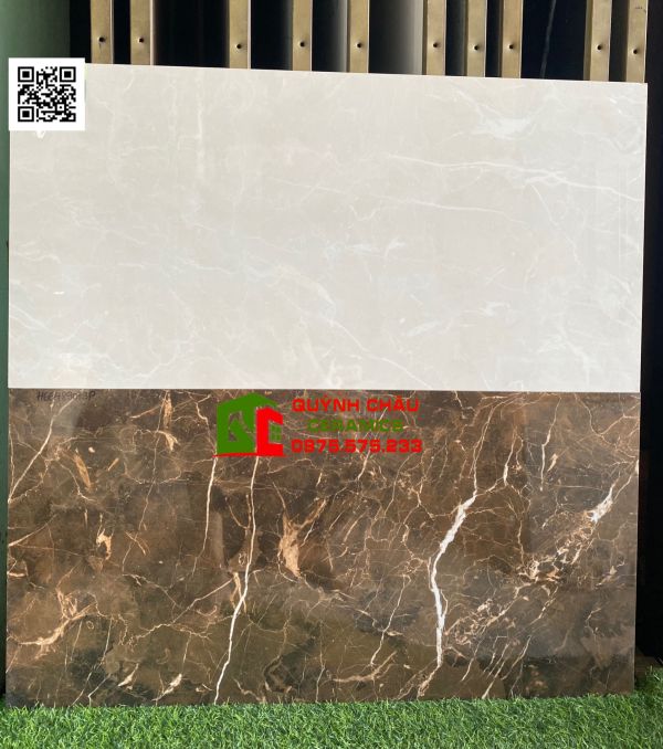 Đá bóng kính apodio 40x80 màu nâu trắng ốp tường