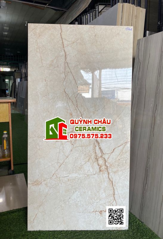 Gạch lát nền 60x120 ấn độ màu kem hiệu ứng vân đá rạn crotone beige bề mặt bóng