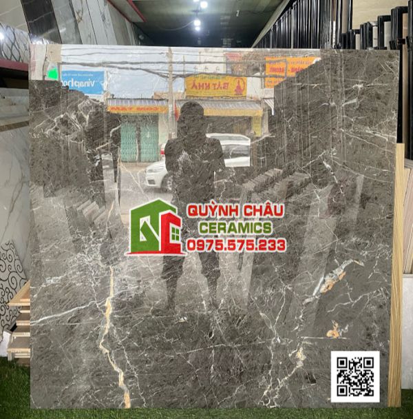 Gạch 120x120 xám đen vân đá bề mặt siêu bóng dark grey stone ấn độ cao cấp