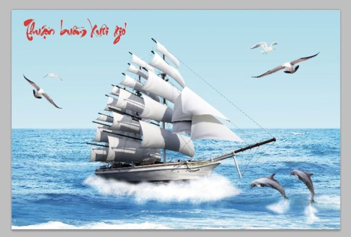 Tranh kính thuận buồm xuôi gió treo tường 