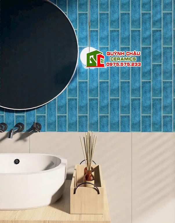 Gạch thẻ màu xanh ốp tường trang trí 6x20 giá rẻ