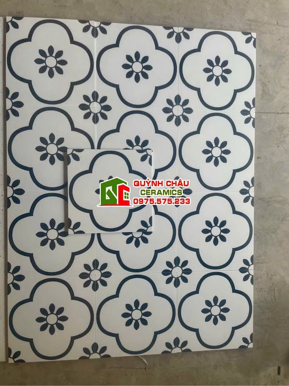 Gạch bông 30x30 hoa mai hoạ tiết trắng đen