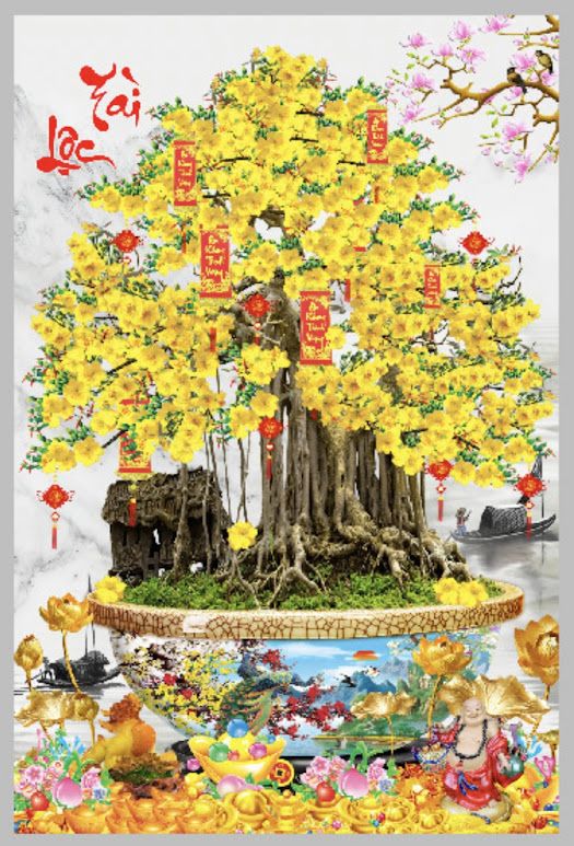 Tranh cây hoa mai vạn sự như ý