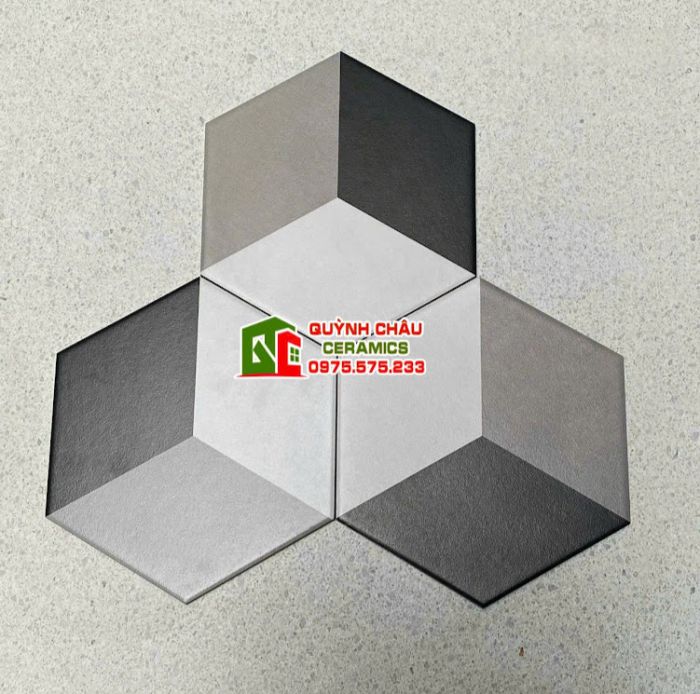 Gạch lục giác đen trắng 200x230 hoa văn 3D 4208