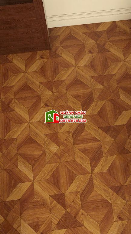 Gạch 60x60 vân gỗ nâu đỏ hoạ tiết 3D đối xứng    