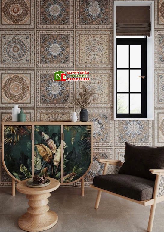 Gạch ấn độ 60x60 hoạ tiết thảm màu xám xanh      
