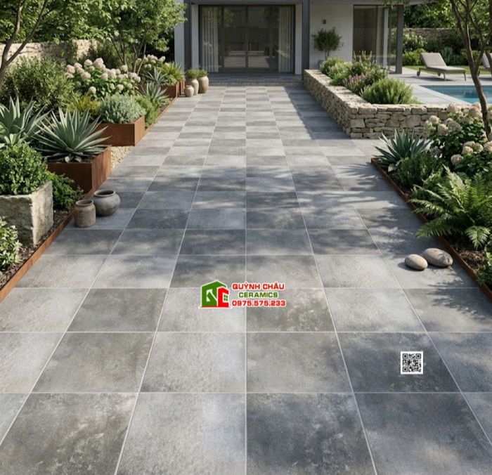 Gạch 40x40 mờ loang màu hiệu ứng xi măng xám đen