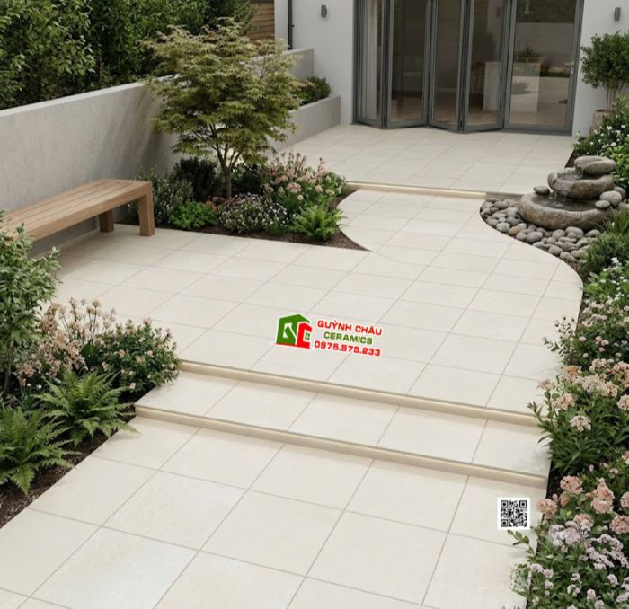 Gạch 40x40 mờ hiệu ứng xi măng màu trắng kem ngà