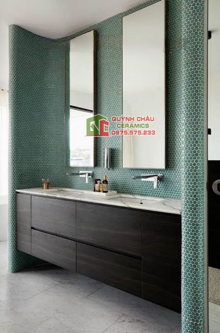 Gạch mosaic chấm bi tròn màu xanh rêu