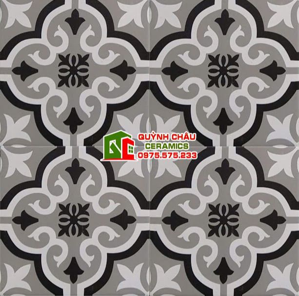 Gạch bông 20x20 xám phối hoa văn đen trắng