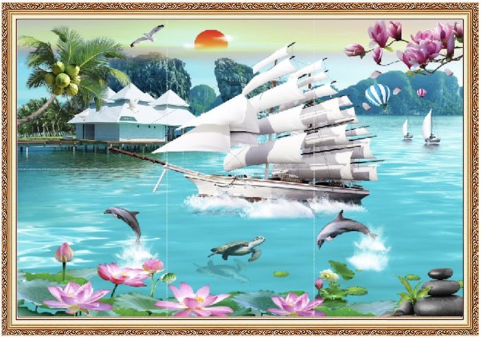Gạch tranh thuyền buồm kính cường lực