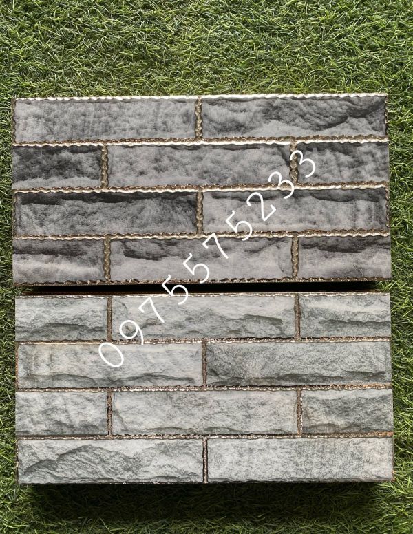 Gạch ốp tường 15x30 màu xám khắc kim nhũ vàng