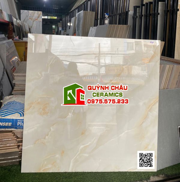Gạch lát nền 100x100 bề mặt vàng vân đá men kim cương bóng kiếng