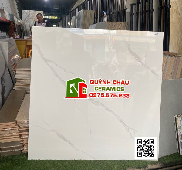 Gạch lát nền 100x100 men kim cương trắng vân mây bóng kiếng
