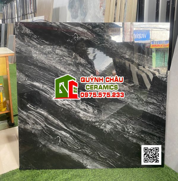 Gạch lát nền 100x100 men vi tinh đen vân đá siêu bóng giá rẻ tphcm