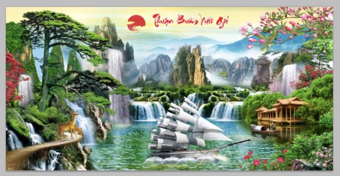 Gạch tranh thuyền buồm kính cường lực