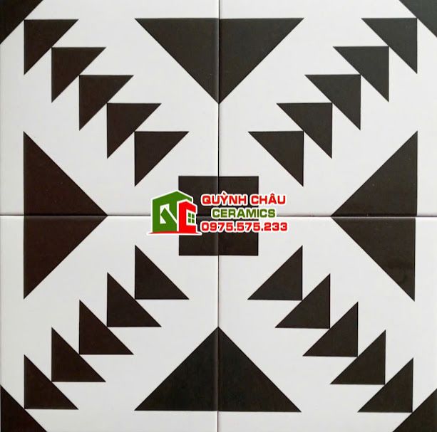 Gạch bông 20x20 trắng đen hoa văn hình tam giác 