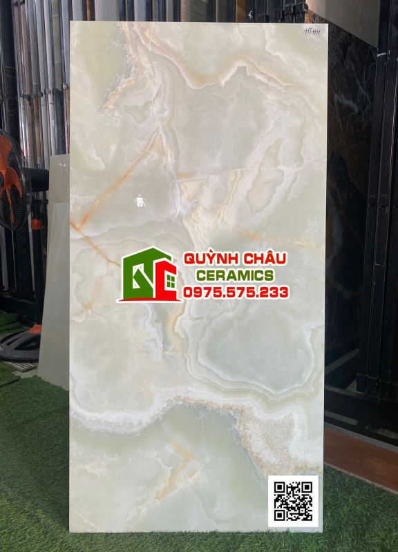 Gạch CMC ốp lát 60x120 màu xanh nhạt vân đá onyx bóng đẹp