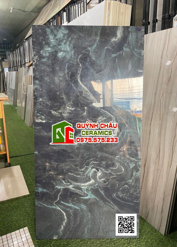 Gạch ấn độ 60x120 màu xanh đen Espeda green black bề mặt siêu bóng