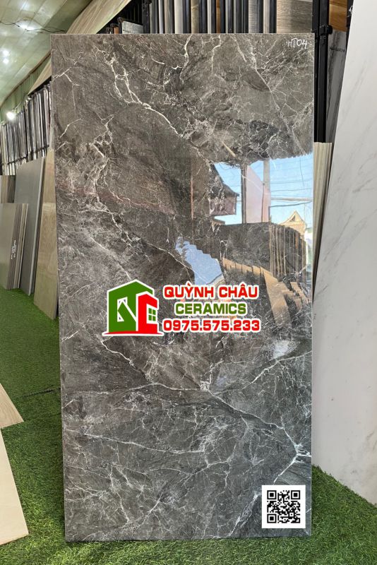 Gạch ốp lát 60x120 màu xám vân đá rạn siêu bóng kính