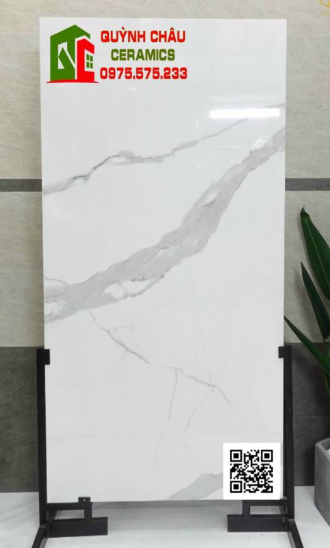 Gạch lát nền 800x1600 ấn độ trắng vân xám bóng kính cao cấp 4448