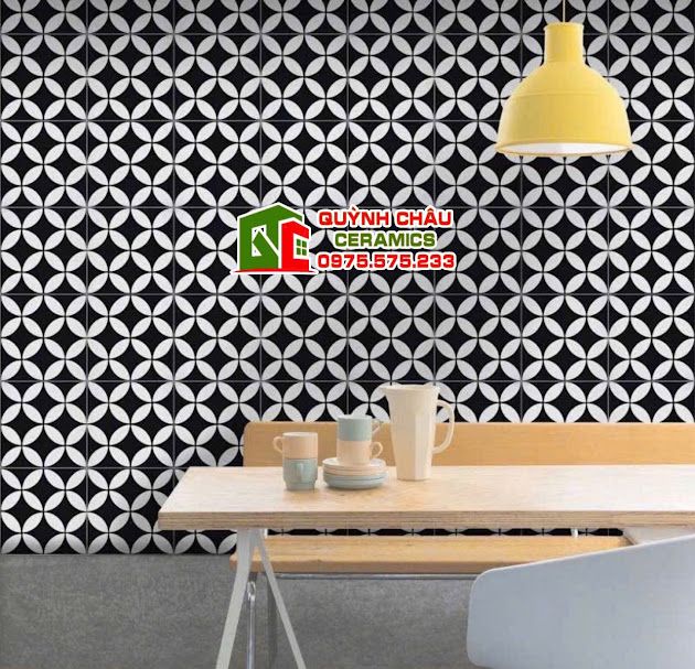 Gạch bông đồng tiền xu trắng đen cổ điển 20x20 cm