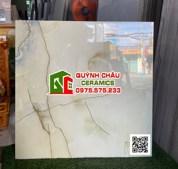 Gạch bóng kiếng 80x80 khắc kim màu xanh trắng đá đồng chất trung quốc 5195