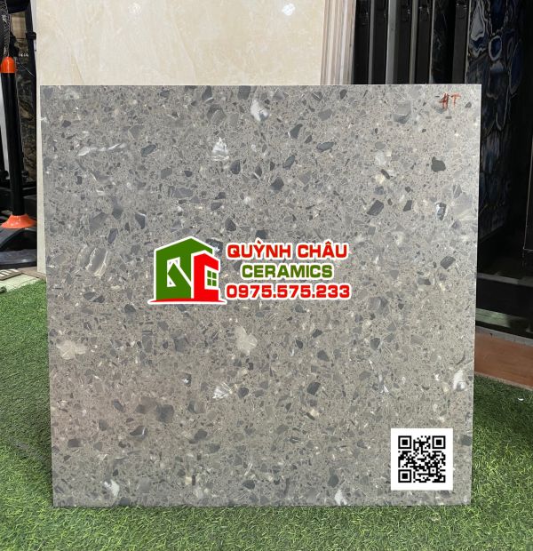 Gạch mờ terrazzo 60x60 ấn độ hạt đá chấm đen xám