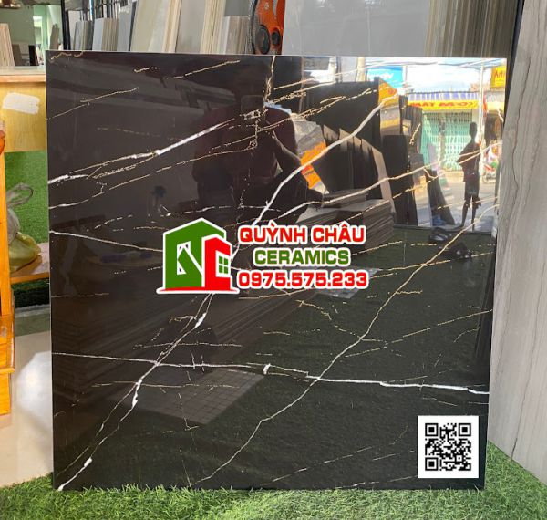 Gạch khắc kim 80x80 đen bóng tia sét nhỏ sang trọng 5197