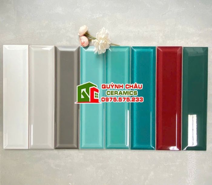 Gạch thẻ 6.8x28 xanh ngọc bóng vát cạnh
