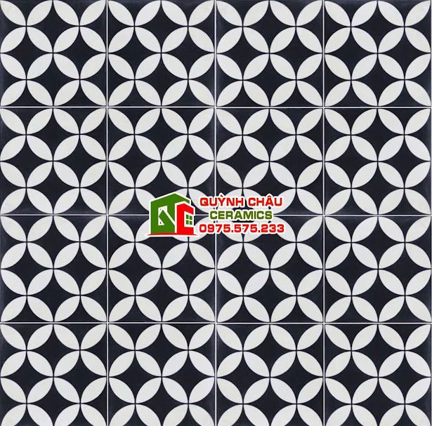 Gạch bông đồng tiền xu trắng đen cổ điển 20x20 cm